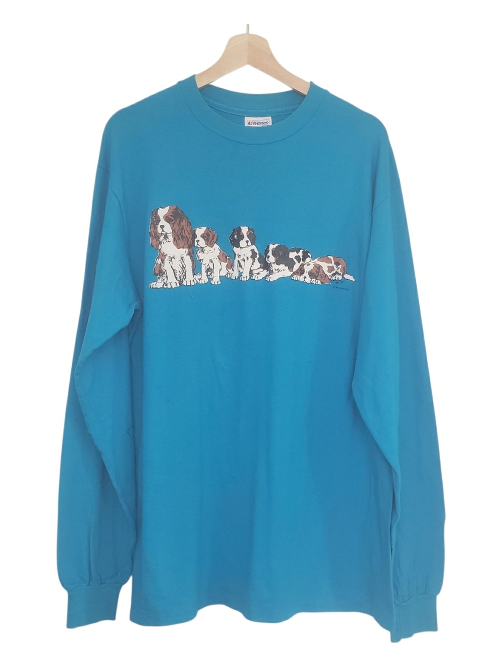 Vintage T Shirt 90s Long Sleeve Cavelier King Charles Spaniel Dog Puppy Size XL